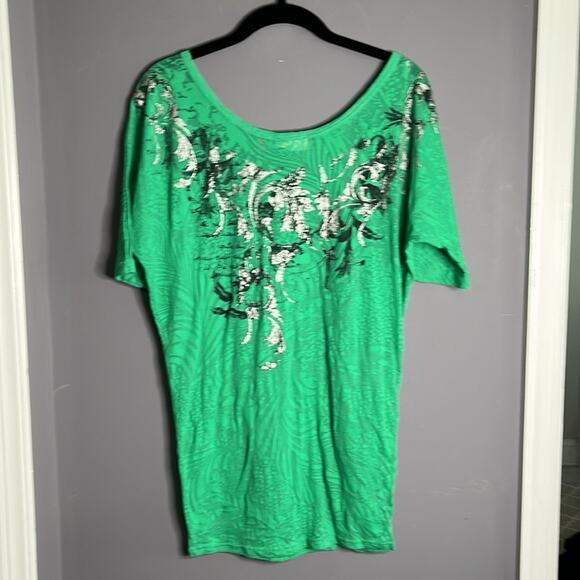 Miss Me Green Dolman Sleeve Top With Embellishments Across Front Size Small - Picture 6 of 7